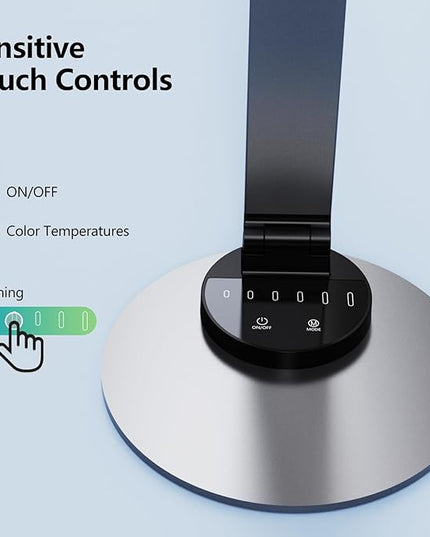 LED Desk Lamp for Home Office, Bright Desk Light Reading Table Lamps Eye-Care Touch Control with USB Charging Port, 3 Color Temperatures, 6 Brightness lighting for Desktop Study - LeafyLoom