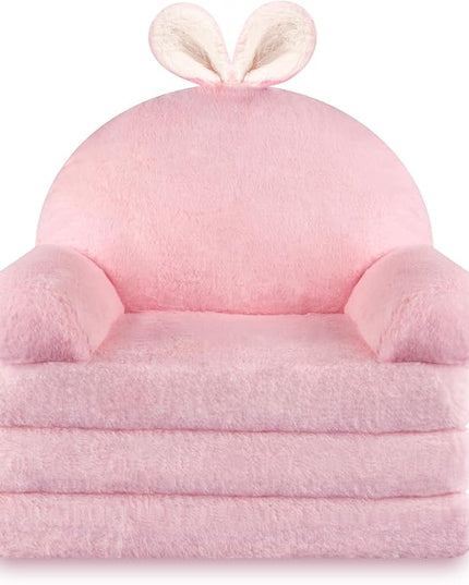 Kids Couch Fold Out Soft Toddler Chairs,Toddler Armrest Chair Bed for Play,Gift for 0-3 Years,Pink Bunny - LeafyLoom