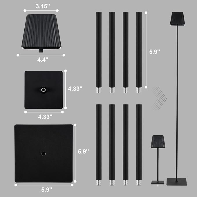 Neoglint Cordless Floor Lamp for Outdoor/Indoor, Touch Control Adjustable Height LED Lamp, Dimmable Rechargeable Battery Operated Lamp for Bedroom, Living Room, Patio(Square) - LeafyLoom