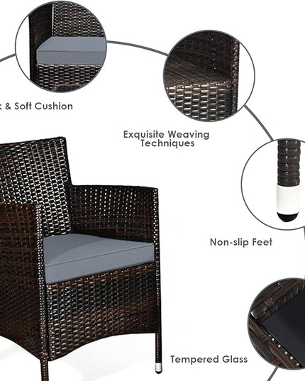 Goplus 4-Piece Rattan Patio Set, Outdoor/Indoor Wicker Conversation Set for Pool, Backyard, Lawn, Wicker Chairs and Sofa with Soft Cushion, Rattan Furniture with Tempered Glass Coffee Table - LeafyLoom
