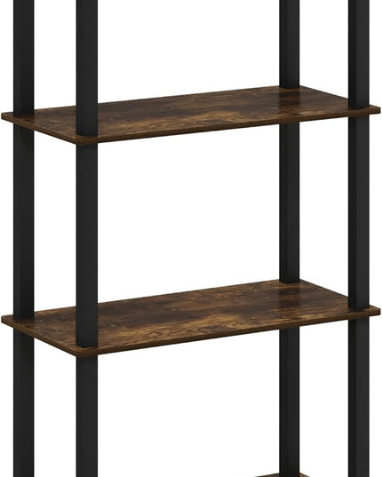 Furinno Turn-S-Tube 4-Tier Compact Multipurpose Shelf Display Rack with Square Tube, Amber Pine/Black - LeafyLoom