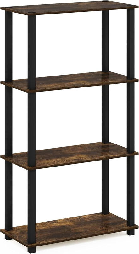 Furinno Turn-S-Tube 4-Tier Compact Multipurpose Shelf Display Rack with Square Tube, Amber Pine/Black - LeafyLoom