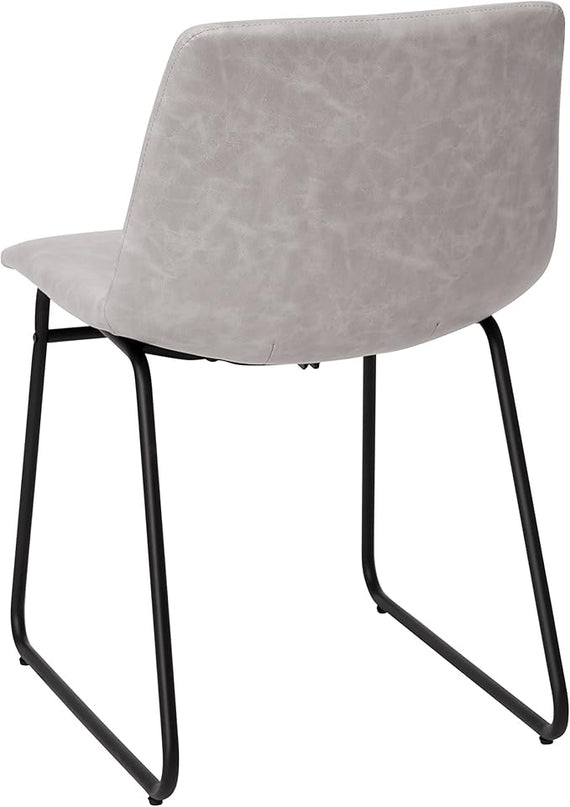 Flash Furniture Butler 18 Inch Commercial Grade LeatherSoft Dining Table Height Chair, Mid-Back Black Sled Base with Light Gray LeatherSoft Upholstery, Set of 2 - LeafyLoom