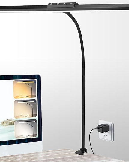 LED Desk Lamps for Home Office Eye-Caring Desk lamp with Clamp Architect Lamp with Touch Control and Adatper 3 Colors 10 Brightness Adjustable Gooseneck Clip on Lights for Desk and Table - LeafyLoom