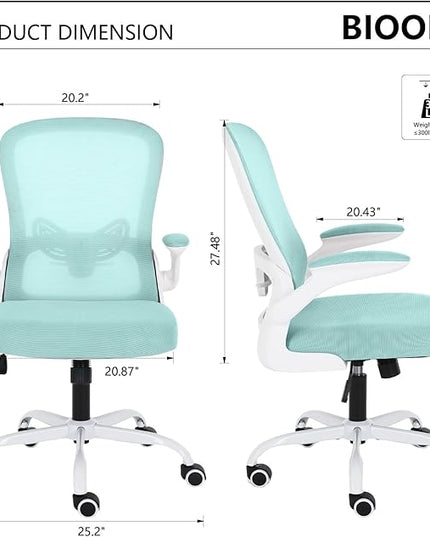 Office Chair Mesh Desk Chair with Flip Up Armrests Computer Chair Lumbar Support Ergonomic Chair Adjustable Swivel and Height Gaming Chair for Adults and Teens (NEW-BLUE, Classic) - LeafyLoom