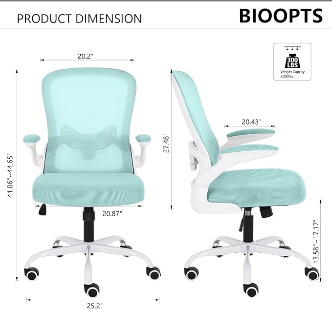 Office Chair Mesh Desk Chair with Flip Up Armrests Computer Chair Lumbar Support Ergonomic Chair Adjustable Swivel and Height Gaming Chair for Adults and Teens (NEW-BLUE, Classic) - LeafyLoom