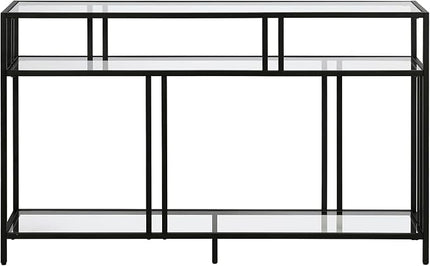 Henn&Hart 48" Wide Rectangular Console Table with Glass Shelves in Brass, Entryway Table, Accent Table for Living Room, Hallway - LeafyLoom