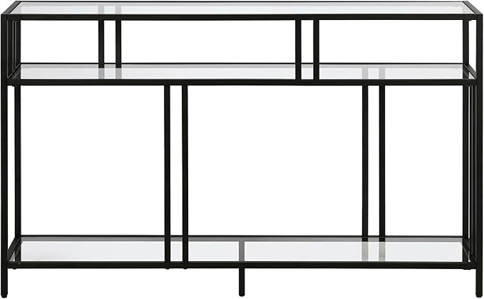 Henn&Hart 48" Wide Rectangular Console Table with Glass Shelves in Brass, Entryway Table, Accent Table for Living Room, Hallway - LeafyLoom