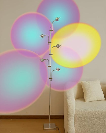 Sunset Lamp LED 5 Halo Projector Floor Lamp Corner Ambiance Indoor Decorative Lighting Live Streaming Background Light for Bedroom, Living Room Restaurant Dance Studio -Tiktok Live Streaming Light - LeafyLoom