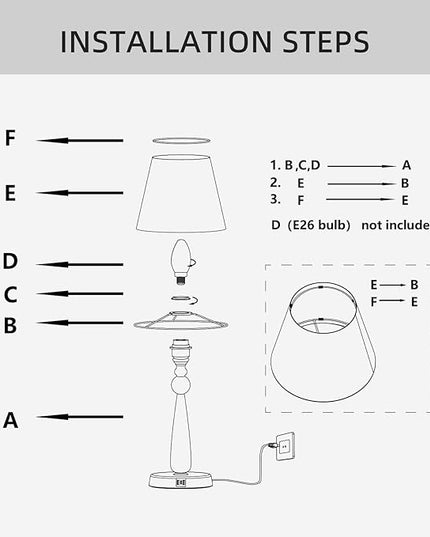 Aisilan LED Plug in Desk Lamp Replaceable E27 Bulb Adjustable Brightness, Table Light Built-in USB Port and 3 Level Touch Switch(Bulb not Included) - LeafyLoom