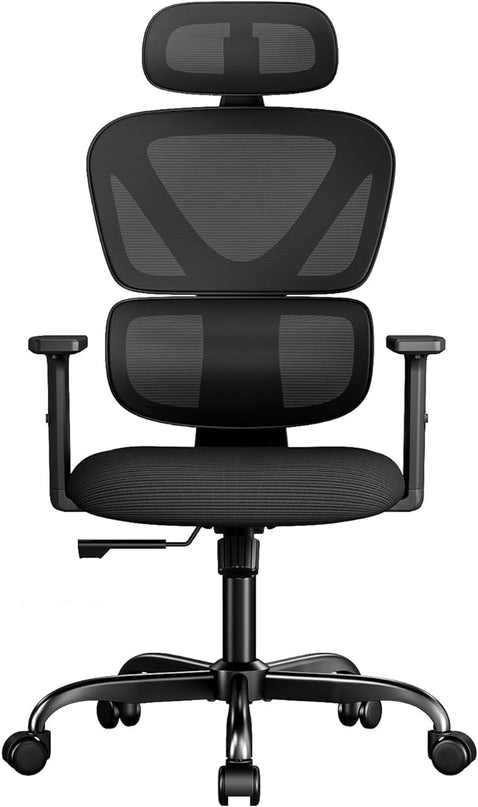 Sytas Ergonomic Office Chair, High Back Mesh Desk Chair with Lumbar Support and Adjustable Headrest, Executive Swivel Computer Chair for Home Office, Tilt Function, Black - LeafyLoom