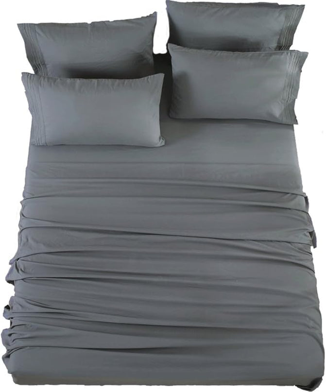 SONORO KATE Bed Sheet Set Super Soft Microfiber 1800 Thread Count Luxury Egyptian Sheets 18-Inch Deep Pocket，Wrinkle and Hypoallergenic-6 Piece (Dark Grey, Twin XL-6 Piece) - LeafyLoom
