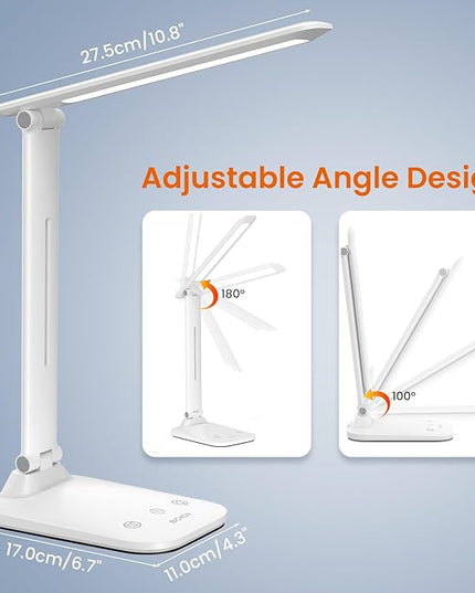 LED Desk Lamp Foldable, 5 Lighting Colors and 100%~15% Brightness Levels Office Lamp, Touch Control and USB Powered Reading Lamp, Eye-Caring Table Lamp for Read,Work,Study,Sew,Makeup,Manicurist - LeafyLoom