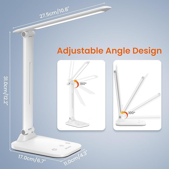 LED Desk Lamp Foldable, 5 Lighting Colors and 100%~15% Brightness Levels Office Lamp, Touch Control and USB Powered Reading Lamp, Eye-Caring Table Lamp for Read,Work,Study,Sew,Makeup,Manicurist - LeafyLoom