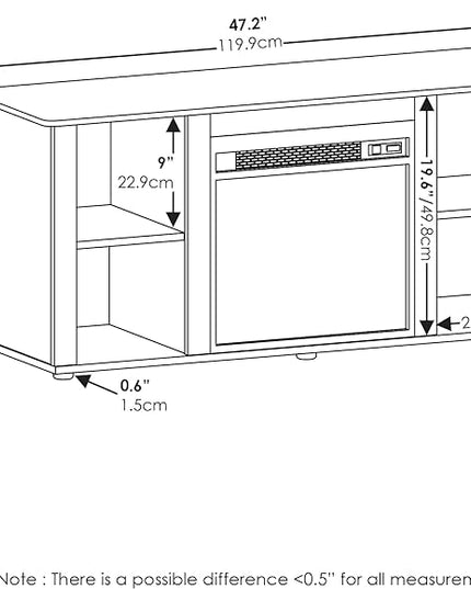 Furinno Jensen Entertainment Center Stand with Fireplace for TV up to 55 Inch, 55-Inch, Flagstaff Oak - LeafyLoom