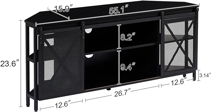 HOMISSUE Corner TV Stand, Corner TV Stand for 55 60 Inch TV, Industrial & Farmhouse Corner Entertainment Center w/Sliding Barn Door, Corner TV Cabinet for Living Room, Black - LeafyLoom
