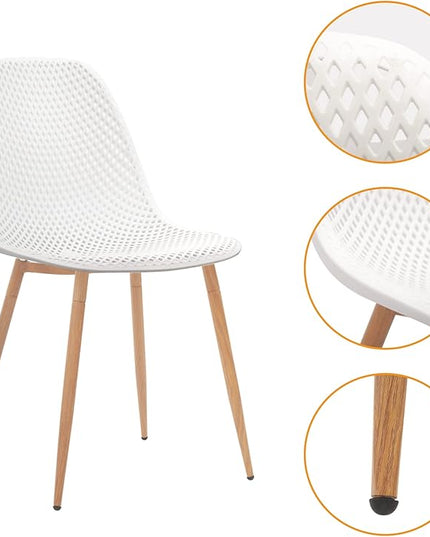 CangLong Dining Mid Century Modern Hollow Back Design Plastic Shell Armless Side Chair with Metal Legs, Set of 4, White (CL-191618) - LeafyLoom
