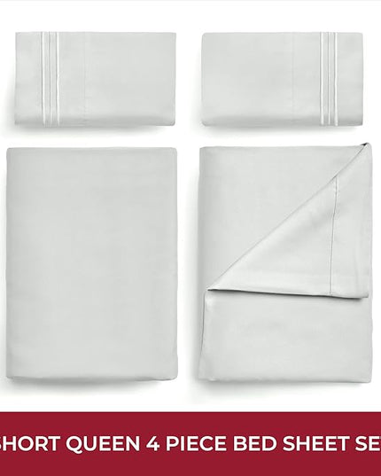 Mellanni RV Short Queen Sheets - 4 PC Iconic Collection Bedding Sheets & Pillowcases - Hotel Luxury, Extra Soft, Cooling Bed Sheets - Deep Pocket up to 10 inch (RV/Short Queen, Light Gray) - LeafyLoom