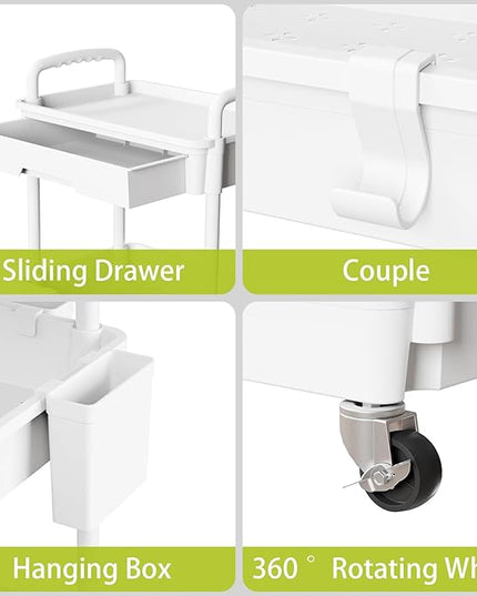 4 Tier Small Rolling Cart Organizer,Art Craft Diaper Bedside Snack Cart Laundry Room Bathroom Organizer Narrow Thin Slim Rolling Trolley Utility Cart with Wheels for Kitchen,Office(White) - LeafyLoom