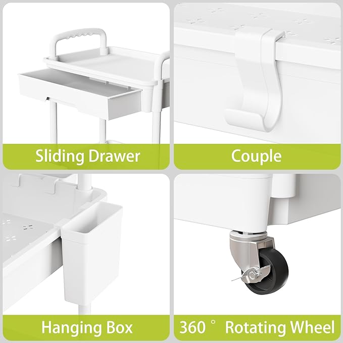 5 Tier Small Rolling Cart Organizer,Bathroom Cart Organizers with Wheels Laundry Room Organization Mobile Shelving Unit Utility Cart Storage Shelves Multi-Functional for Office, Home(White) - LeafyLoom