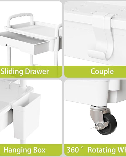 3 Tier Small Rolling Cart Organizer,Laundry Room Bathroom Organizers and Storage Office Shelves Mobile Shelving Unit Kitchen Trolley Cart with Wheels for Art,Craft,Diaper,Bedside,Snack(White) - LeafyLoom