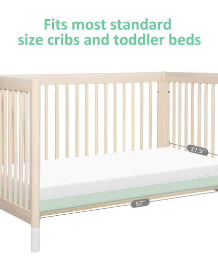 Crib Mattress, Dual Sided Comfort Memory Foam Toddler Bed Mattress, Triple-Layer Breathable Premium Baby Mattress for Infant and Toddler w/Removable Outer Cover - White&Blue - LeafyLoom