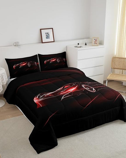 Feelyou Red Race Car Bedding Set Full Size for Kids Boys Extreme Sport Games Comforter Set Teens Toddler Fast and Furious Duvet Set Cool Modern Quilt Set 3Pcs - LeafyLoom