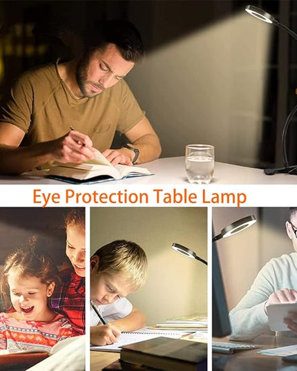 Clip on Light LED Reading Book Study Lamp 3 Color Modes 10 Brightness Eye Protection 360° Flexible Gooseneck Student Dormitory Office Desk Lamp at Night in Bed - LeafyLoom