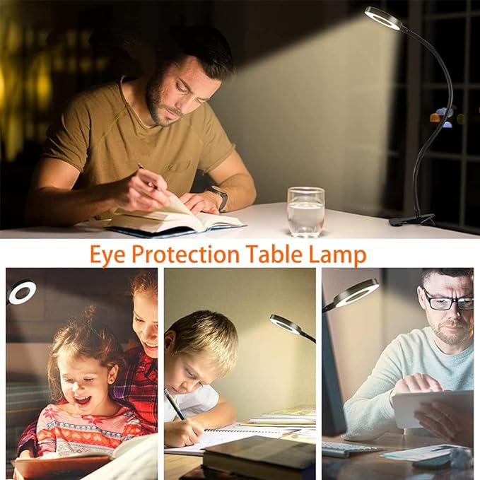 Clip on Light LED Reading Book Study Lamp 3 Color Modes 10 Brightness Eye Protection 360° Flexible Gooseneck Student Dormitory Office Desk Lamp at Night in Bed - LeafyLoom
