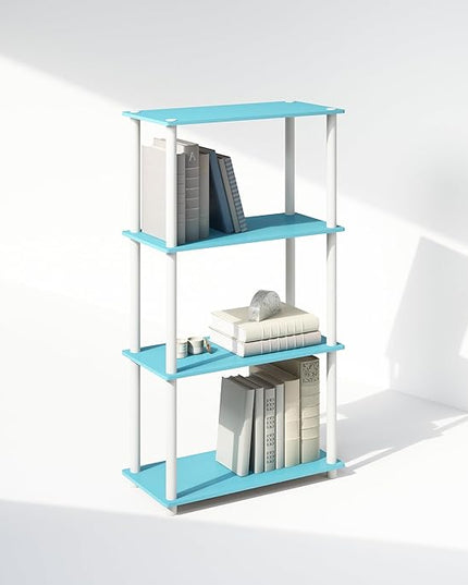 Furinno Turn-N-Tube 4-Tier Multipurpose Shelf Display Rack, Shelving Unit, Bookcase, Light Blue/White - LeafyLoom