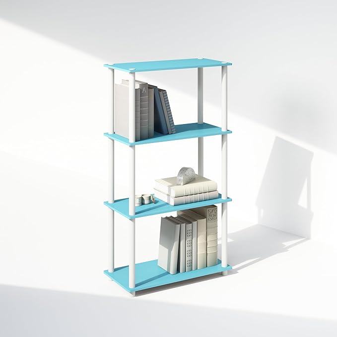 Furinno Turn-N-Tube 4-Tier Multipurpose Shelf Display Rack, Shelving Unit, Bookcase, Light Blue/White - LeafyLoom