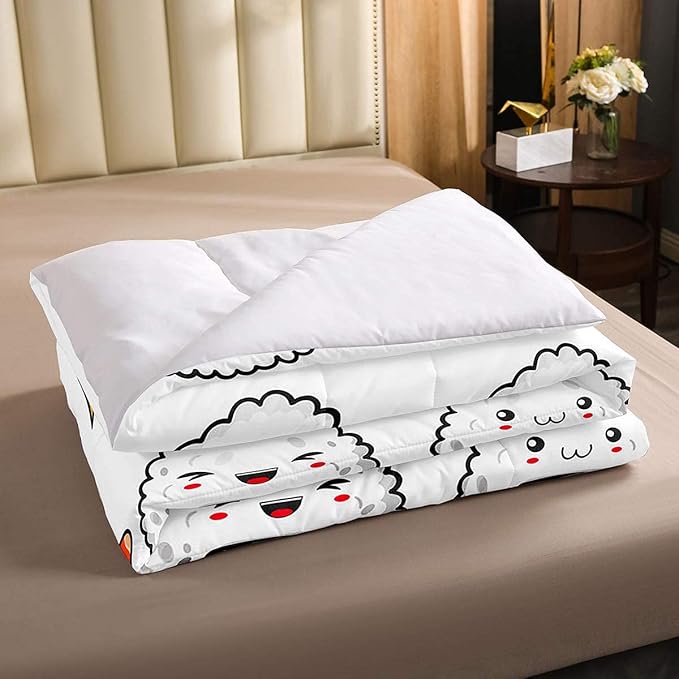 Erosebridal Sushi Pattern Comforter Set Full, Japanese Style Down Comforter, Food Theme Quilted Duvet for Kids Boys Girls Teens, Cute Cartoon Japanese Sushi Quilt Set Room Decorative - LeafyLoom