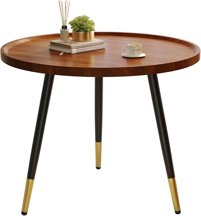 SAYGOER Round Coffee Table Small Modern Coffee Tables Rustic Farmhouse Center Table for Living Room Home Office Mid Century Accent Sofa Table Easy Assembly, Dark Brown - LeafyLoom