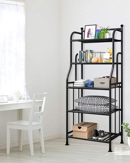 Shelving Unit Bakers Rack Metal Storage Shelves Laundry Shelf Organizer Standing Shelf Units for Laundry Kitchen Bathroom Pantry Closet Indoor and Outdoor (5 Tier, Black) - LeafyLoom