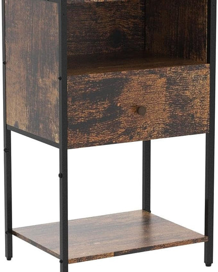 LDTTCUK Nightstand with Charging Station, Modern End Table with Drawer, Bedside Table with Open Storage for Bedroom,Rustic Brown - LeafyLoom