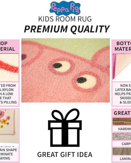 Franco Peppa Pig & Suzie Kids Room Non Slip Area Rug, 69 in x 52 in, (Official Licensed Official Product) - LeafyLoom