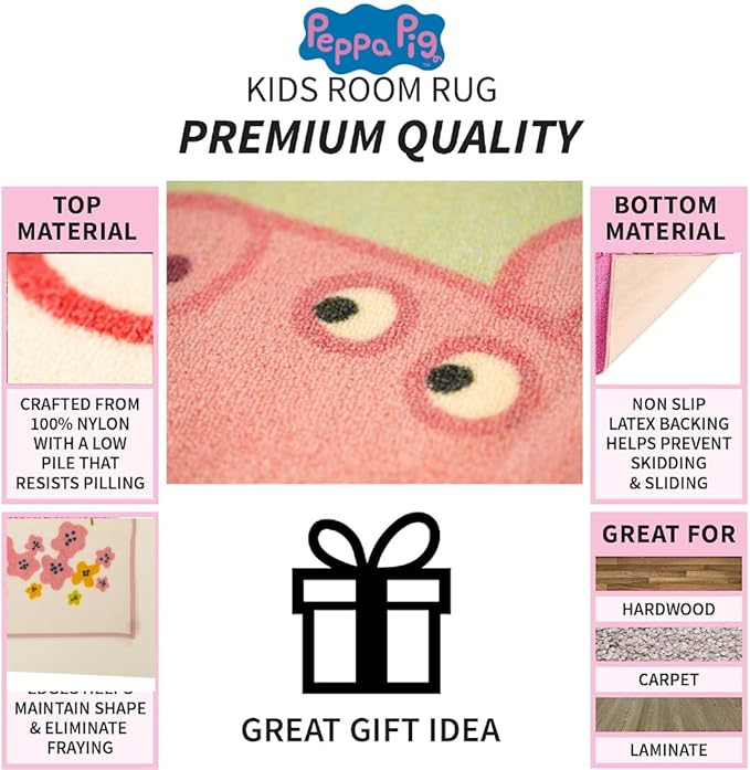 Franco Peppa Pig & Suzie Kids Room Non Slip Area Rug, 69 in x 52 in, (Official Licensed Official Product) - LeafyLoom