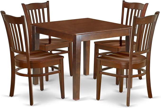 East West Furniture OXGR5-MAH-W Oxford 5 Piece Kitchen Set for 4 Includes a Square Dining Room Table and 4 Solid Wood Seat Chairs, 36x36 Inch - LeafyLoom