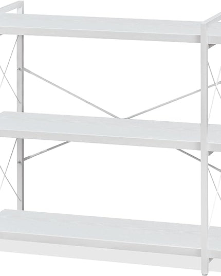 HCHQHS Bookshelf, 3-Tier Industrial Bookcase, White Open Book Shelf, Freestanding Horizontal Bookshelves with Metal Frame - LeafyLoom