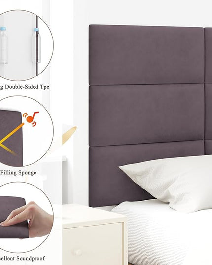 King Headboard, Wall Mounted Peel and Stick Headboard, Upholstered Leather Bed Headboard for King Size Bed, Floating Dorm Bedroom Tall Headboard Soundproof Wall Panels (12 Panels, 10"x24") - LeafyLoom