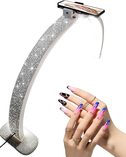 Half Moon Light for Nail Desk, 30'' Half Moon Lamp with Phone Holder, Large 40W Led Lash Light for Nails, Eyelash Extensions, Makeup, Tattoo, Spa, Desk Lamp for Nail Tech (White) - LeafyLoom