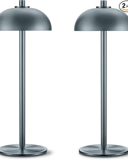 Rechargeable Cordless Table Lamp 2 Pack - 5000mAh Battery Powered Lamp, 3 Color Stepless Dimming LED Table Light with Memory Function for Indoor, Outdoor, Dinner, Patio, Cafe.(Grey) - LeafyLoom