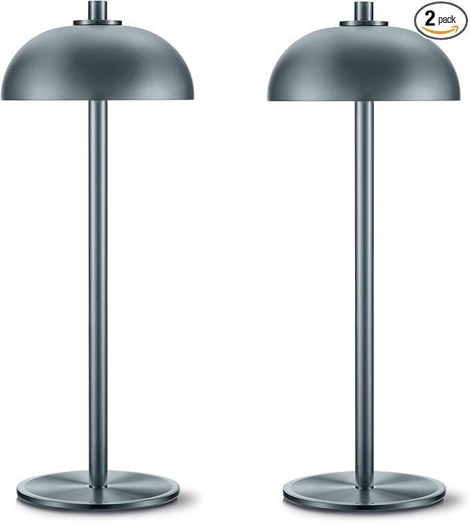 Rechargeable Cordless Table Lamp 2 Pack - 5000mAh Battery Powered Lamp, 3 Color Stepless Dimming LED Table Light with Memory Function for Indoor, Outdoor, Dinner, Patio, Cafe.(Grey) - LeafyLoom
