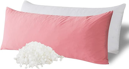WhatsBedding Memory Foam Body Pillow with Breathable Zippered Cotton Cover, Full Body Pillow for Adults, Long Pillow for Sleeping, Firm Body Pillow Breathable Fluffy Supportive - Foggy Pink - LeafyLoom