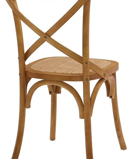 Modway Gear Rustic Modern Farmhouse Elm Wood Rattan Two Dining Chairs in Walnut - LeafyLoom