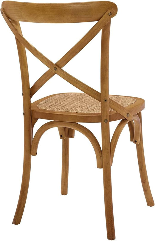 Modway Gear Rustic Modern Farmhouse Elm Wood Rattan Two Dining Chairs in Walnut - LeafyLoom