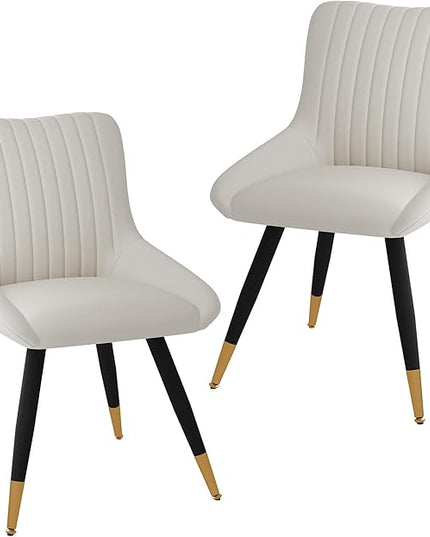 Alunaune Upholstered Dining Chairs Set of 2 Modern Kitchen Chairs, White Faux Leather Mid Century Accent Chair Armless Leisure Chair Living Room Desk Side Chair - LeafyLoom