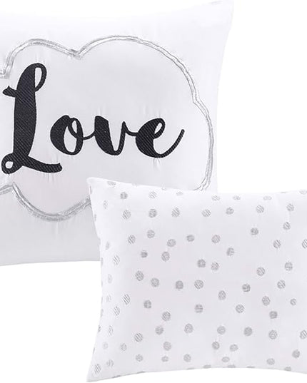 Intelligent Design Raina Twin / Twin XL Comforter Set, Soft Microfiber Comforter Set Twin, Modern Geometric Metallic Bed Set, 4 Pieces College Bedding Comforter Set with 1 Sham, 2 Toss Pillows White - LeafyLoom