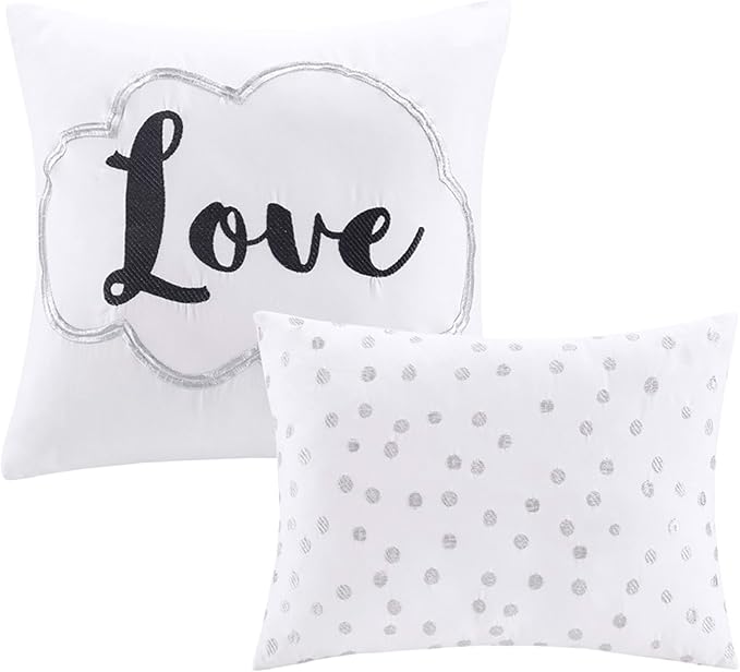 Intelligent Design Raina Twin / Twin XL Comforter Set, Soft Microfiber Comforter Set Twin, Modern Geometric Metallic Bed Set, 4 Pieces College Bedding Comforter Set with 1 Sham, 2 Toss Pillows White - LeafyLoom