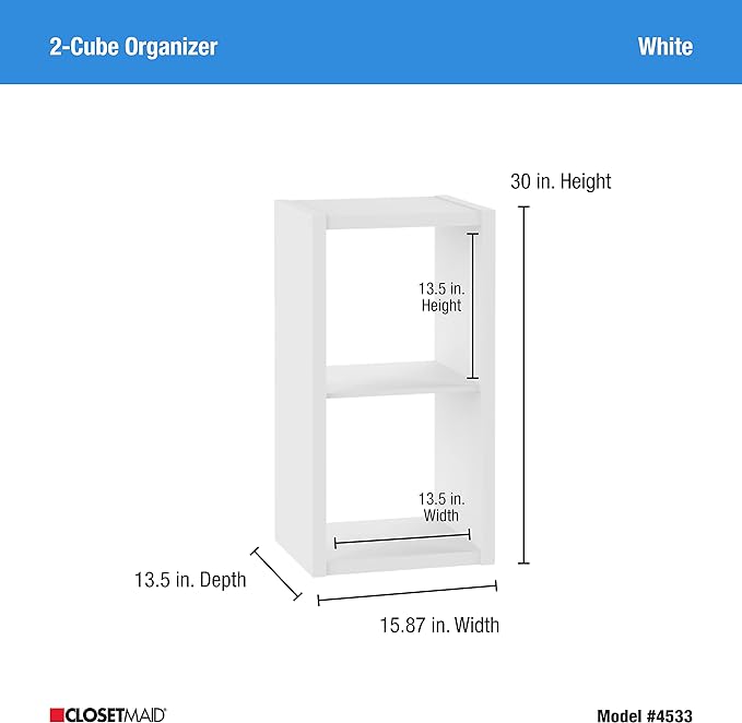 ClosetMaid 2 Cube Storage Shelf Organizer Bookshelf with Open Back, Vertical or Horizontal, Easy Assembly, Wood, White Finish - LeafyLoom